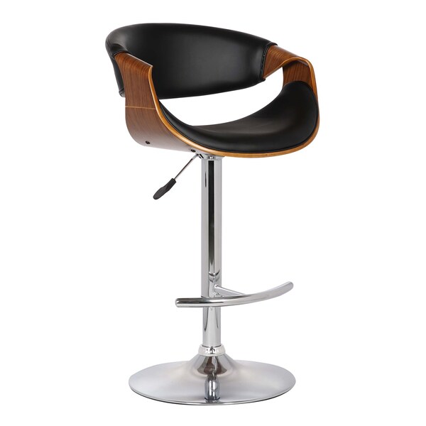 Armen Living Butterfly Adjustable Height Swivel Black Faux Leather and Walnut Wood Bar Stool with Chrome Base LCBUBAWABL - main